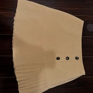 Tan Pleated A-Line Mini Skirt